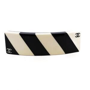 Chanel 01P Black & Ivory Stripe Hair Barrette
